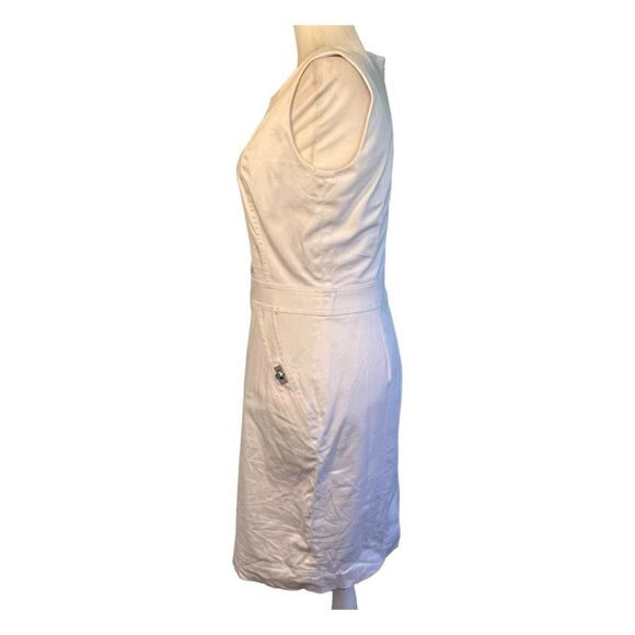 Calvin Klein Shift Dress White Cotton Twill Silver Accent Midi Sleeveless 4 - Picture 3 of 7